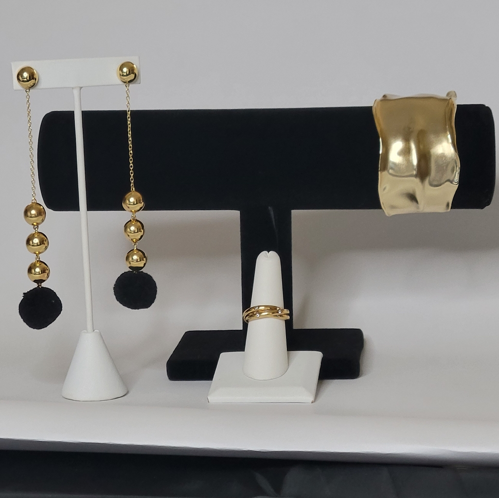 Elizabeth And James Leigh Cuff Gold Bracelet, White Topaz Ring, Dangle Earrings